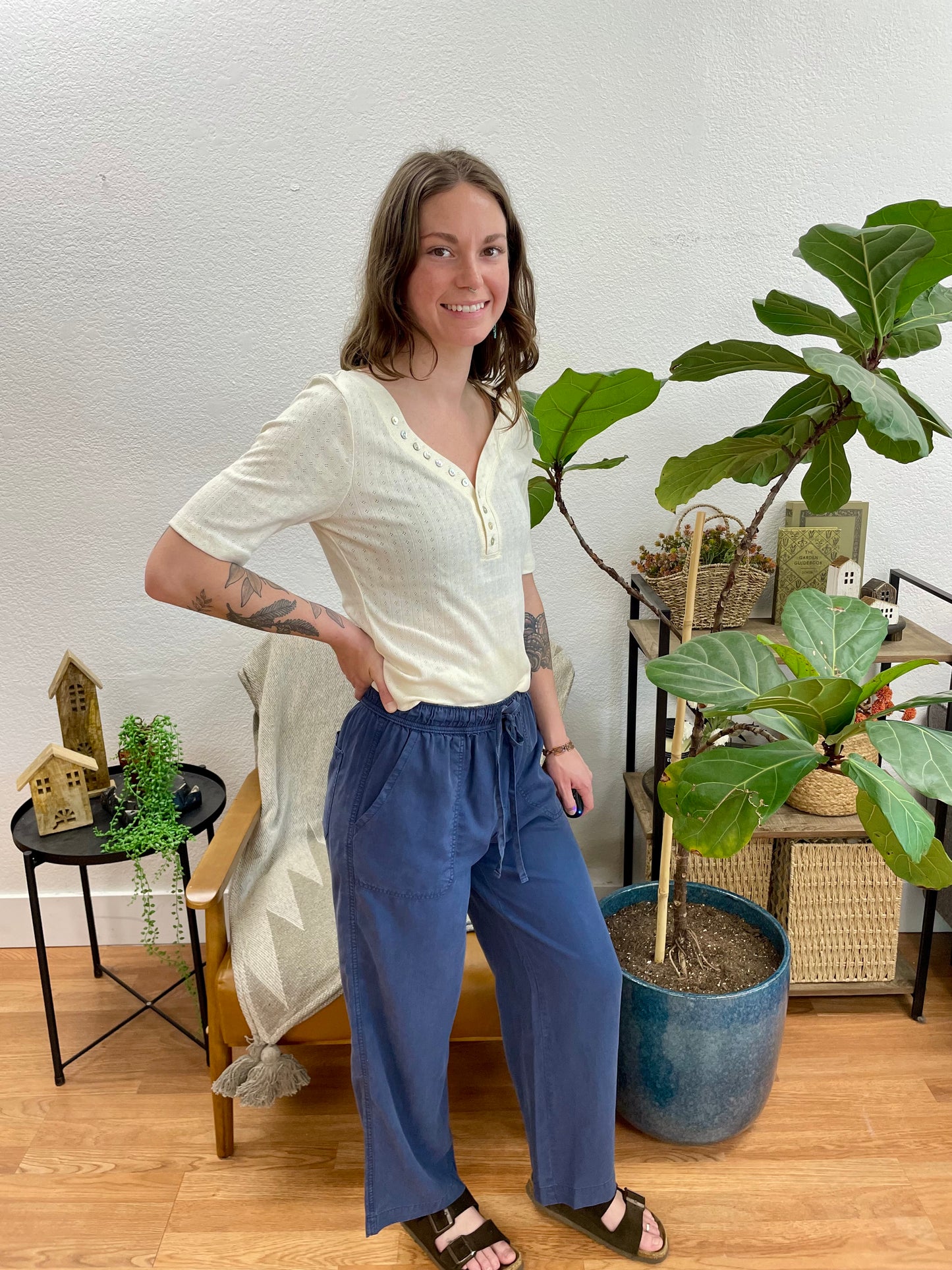 Marine Blue Flowy Tencel Pants