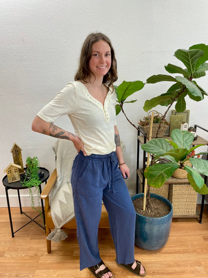 Marine Blue Flowy Tencel Pants