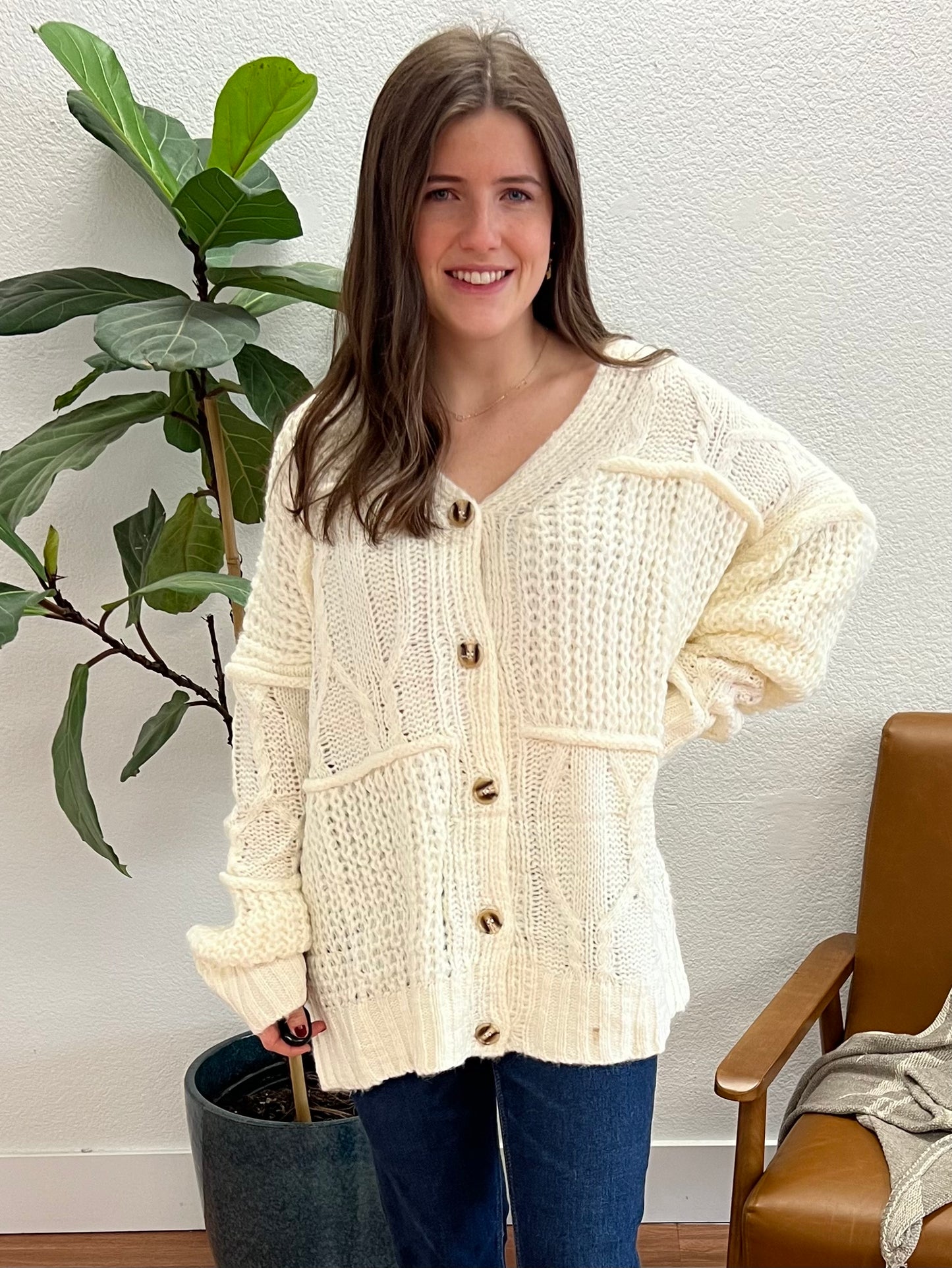 Cream Chunky Cable Knit Cardigan