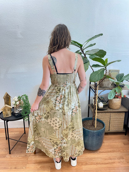 Olive Floral Corset Midi Dress