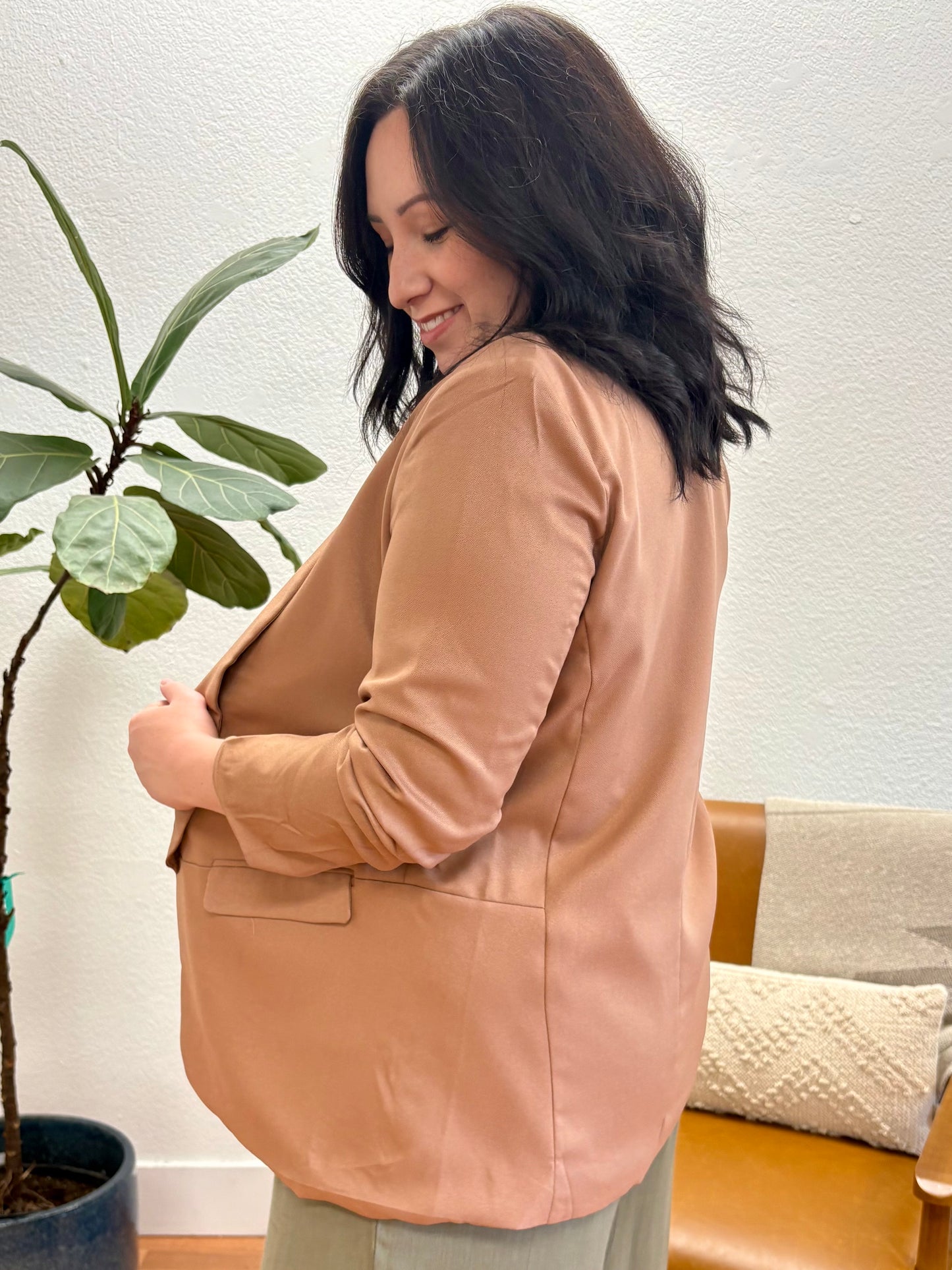 Hazelnut Solid Collared Blazer