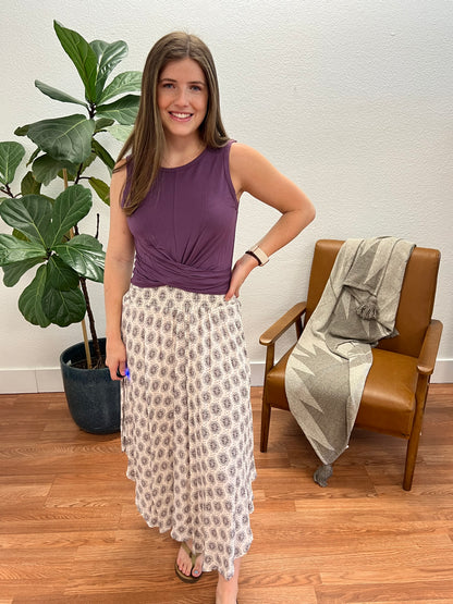 Eggplant Twist Front Crop Tank