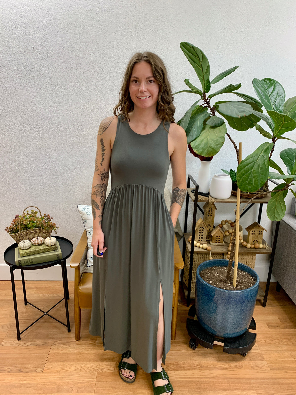 Gunmetal Front Slit Midi Dress
