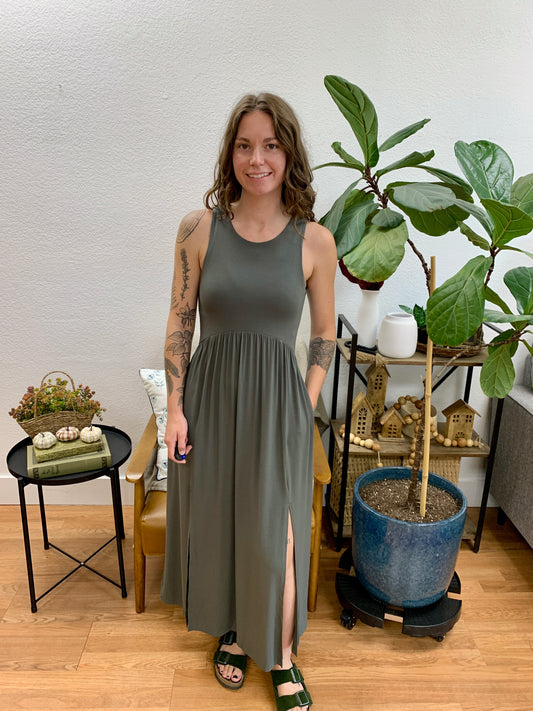 Gunmetal Front Slit Midi Dress