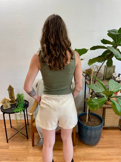 Taupe Linen Tie Front Shorts