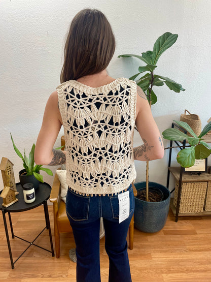 Beige Knitted Open Front Vest - Terra Cottage