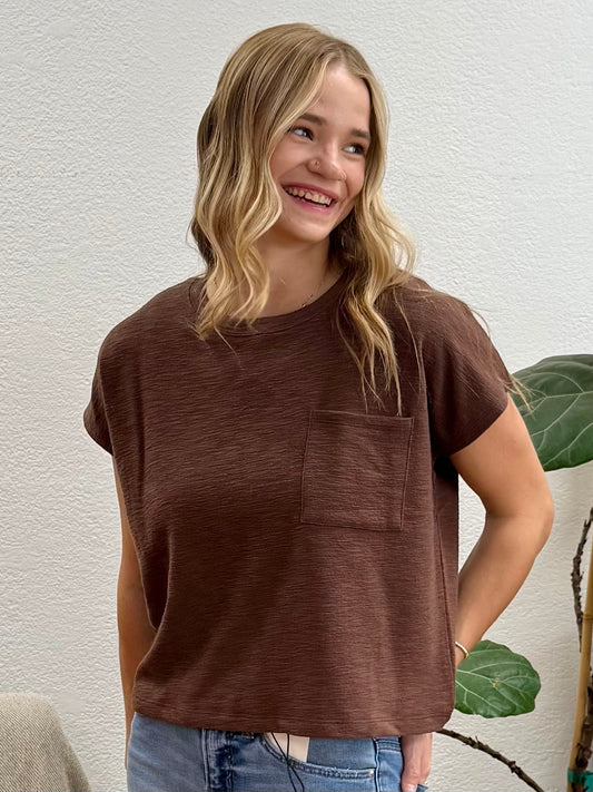 Brown Slub Relaxed Crop Top