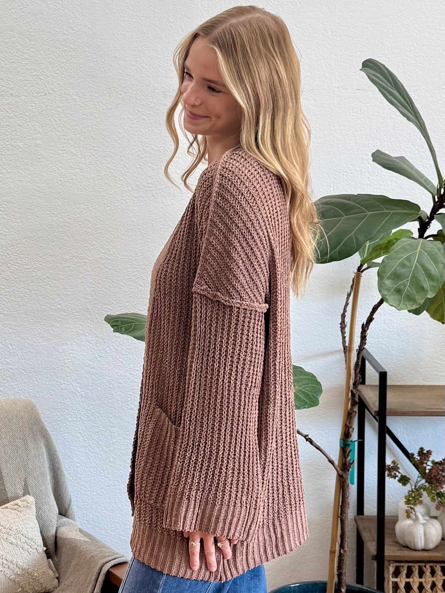 Cocoa Chunky Front Pocket Cardigan