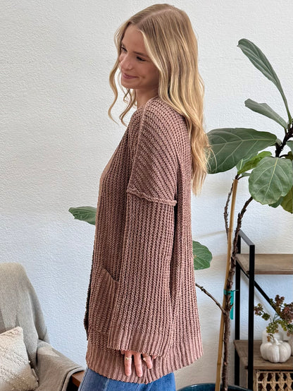 Cocoa Chunky Front Pocket Cardigan