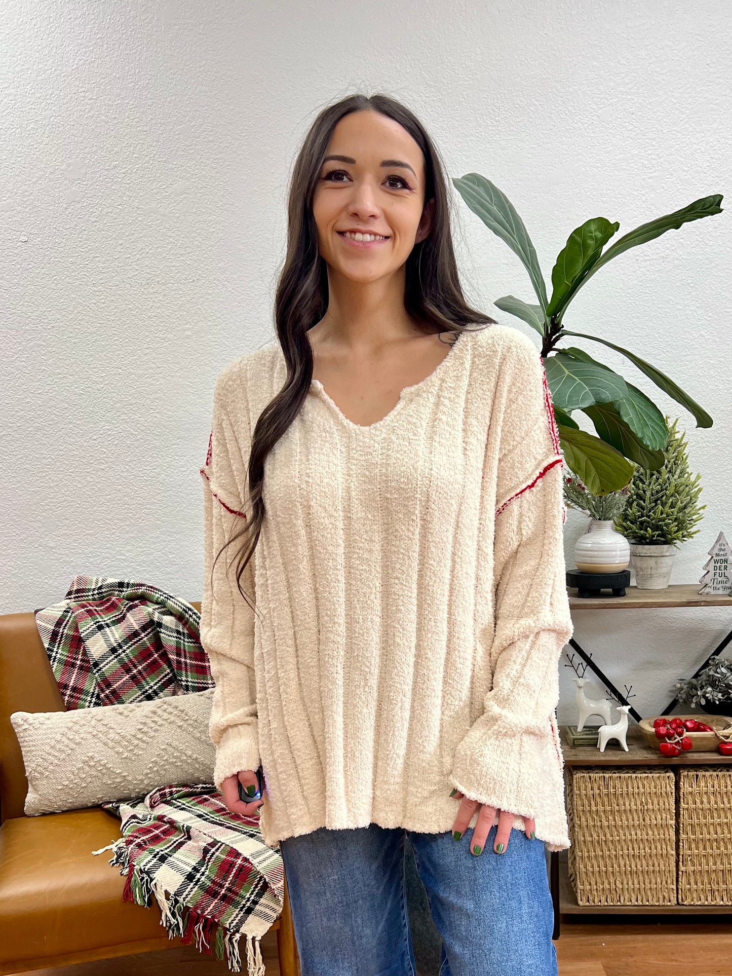 Cream Ribbed Sweater