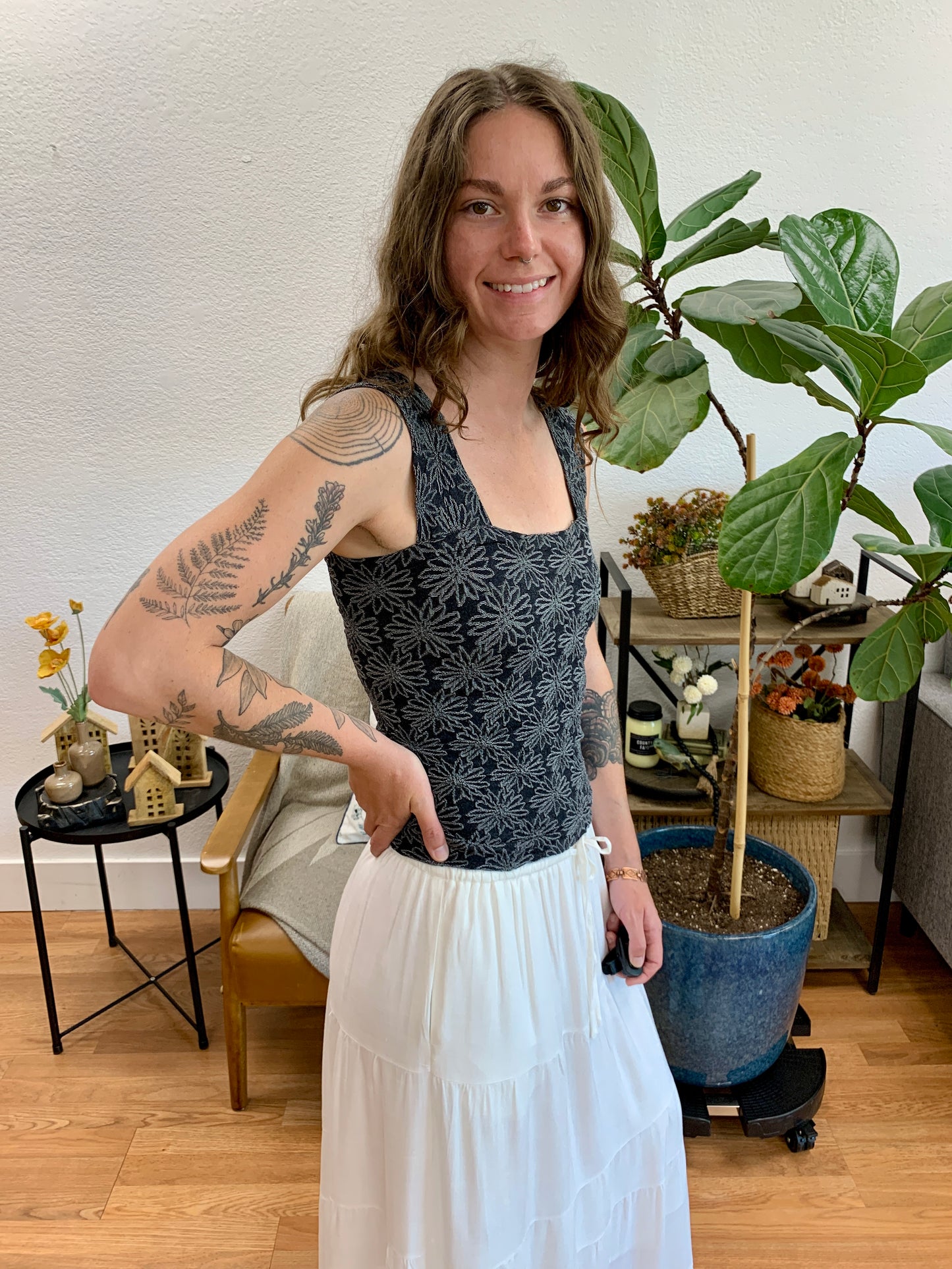 Two Toned Black Jacquard Tank