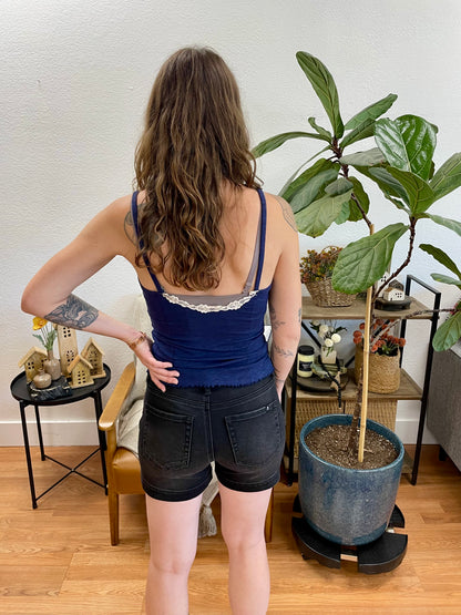 Black High Rise Denim Shorts