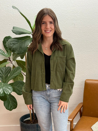 Olive Lightweight Crop Button Down