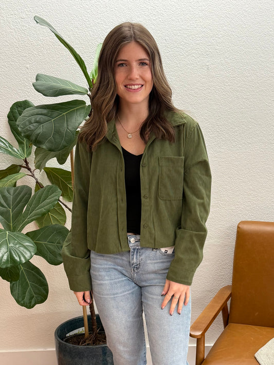 Olive Lightweight Crop Button Down