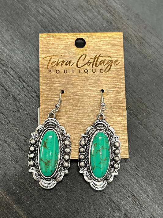 Turquoise Western Oval Stone Earrings