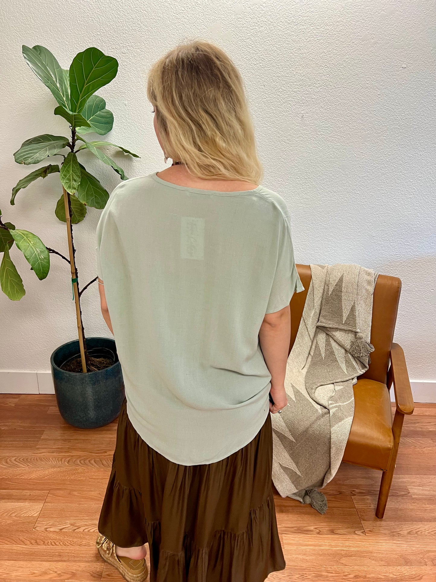 Sage V-Neck Linen Wrap Top