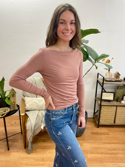 Mauve Boat Neck Layering Tee
