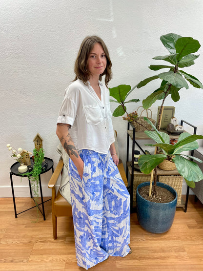 Indigo Botanical Flowy Pants - Terra Cottage