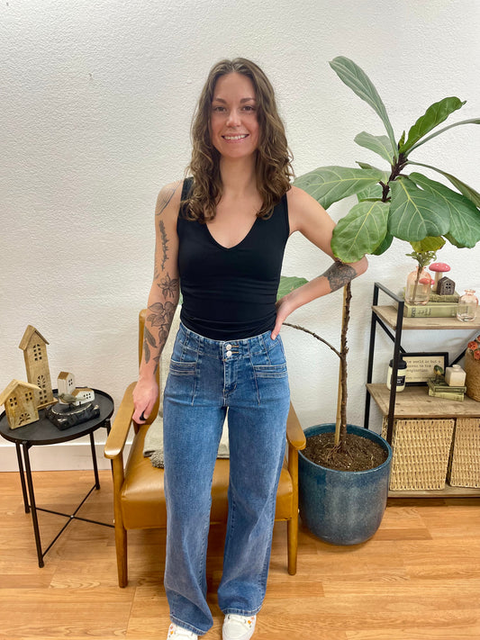 Mica Wide Leg High Rise Jeans - Terra Cottage