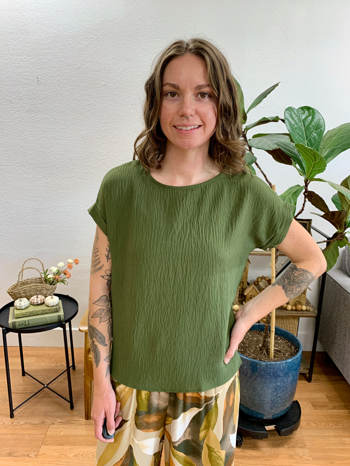 Olive Roll Sleeve Soft Tee