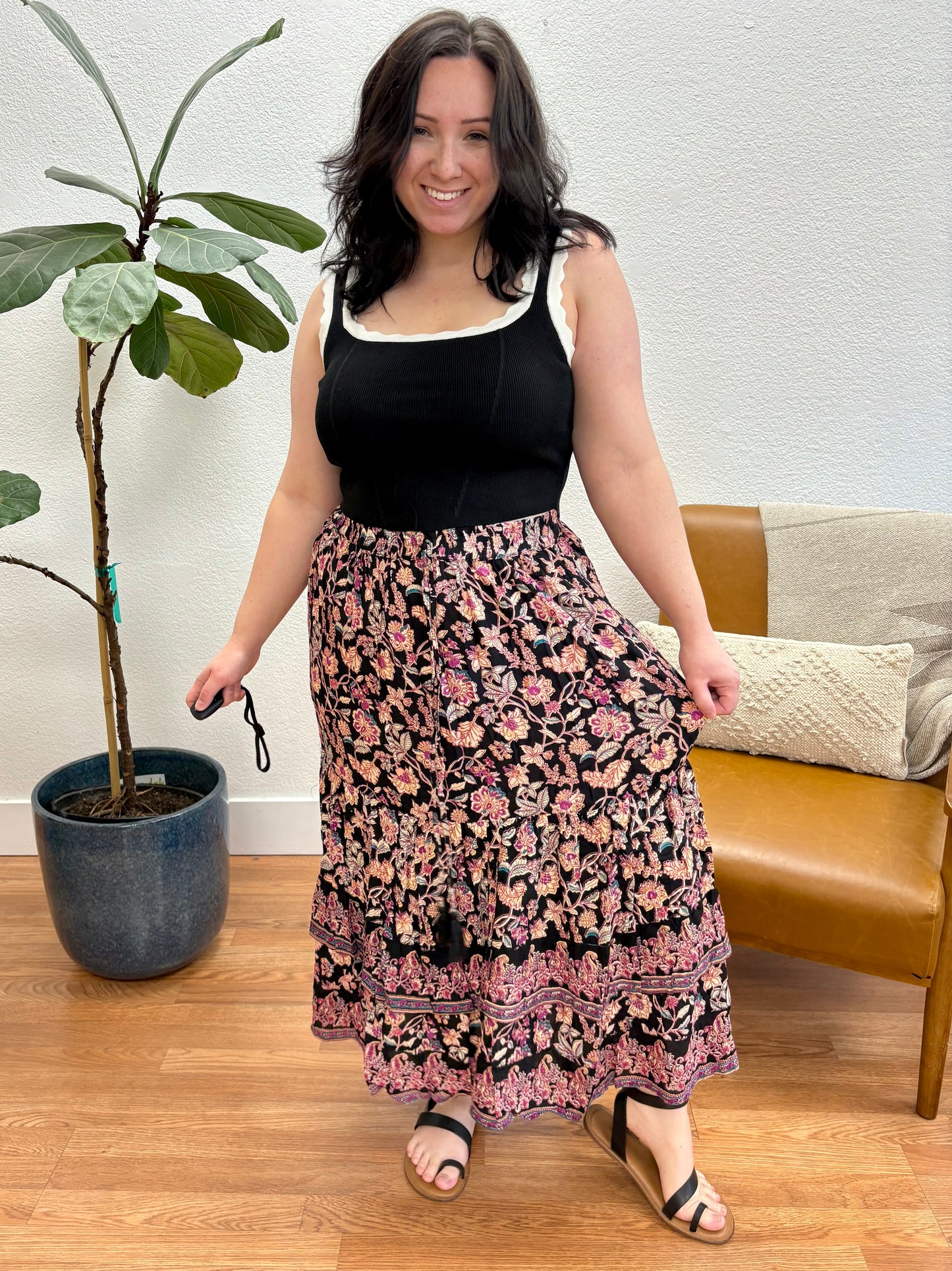 Black Printed Maxi Skirt