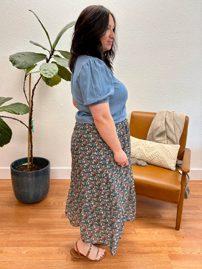 Navy Floral Smock Tiered Skirt