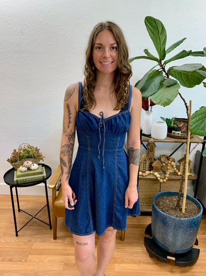 Denim Smocked Bustier Dress