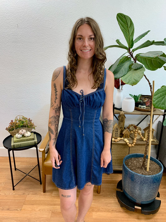 Denim Smocked Bustier Dress