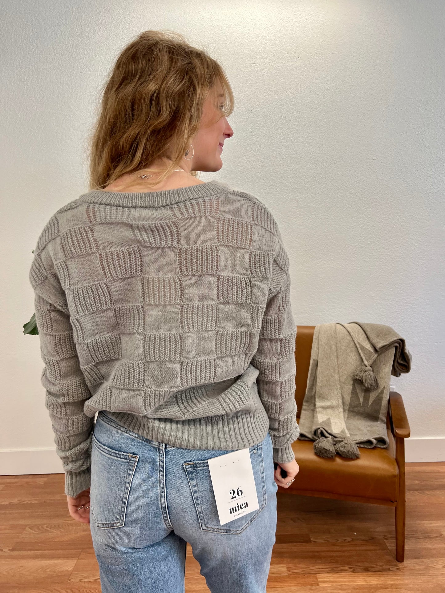 Grey Checkered Texture Sweater