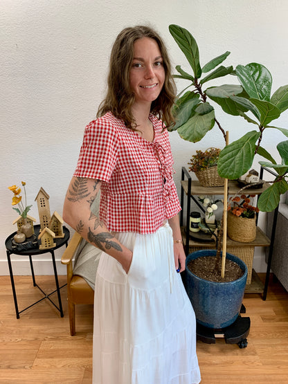 Red Gingham Tie Front Top