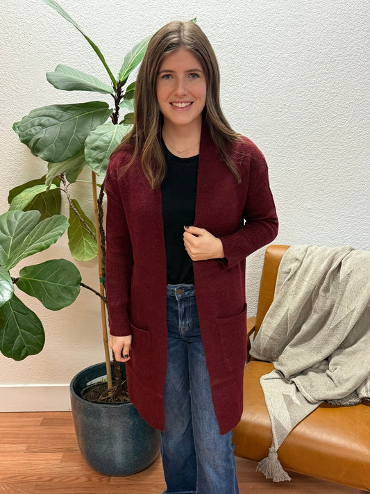 Burgundy Open Cardigan