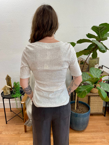 Grey Pointelle Henley Top