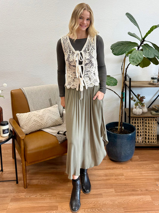 Olive Smocked Waist Flowy Skirt