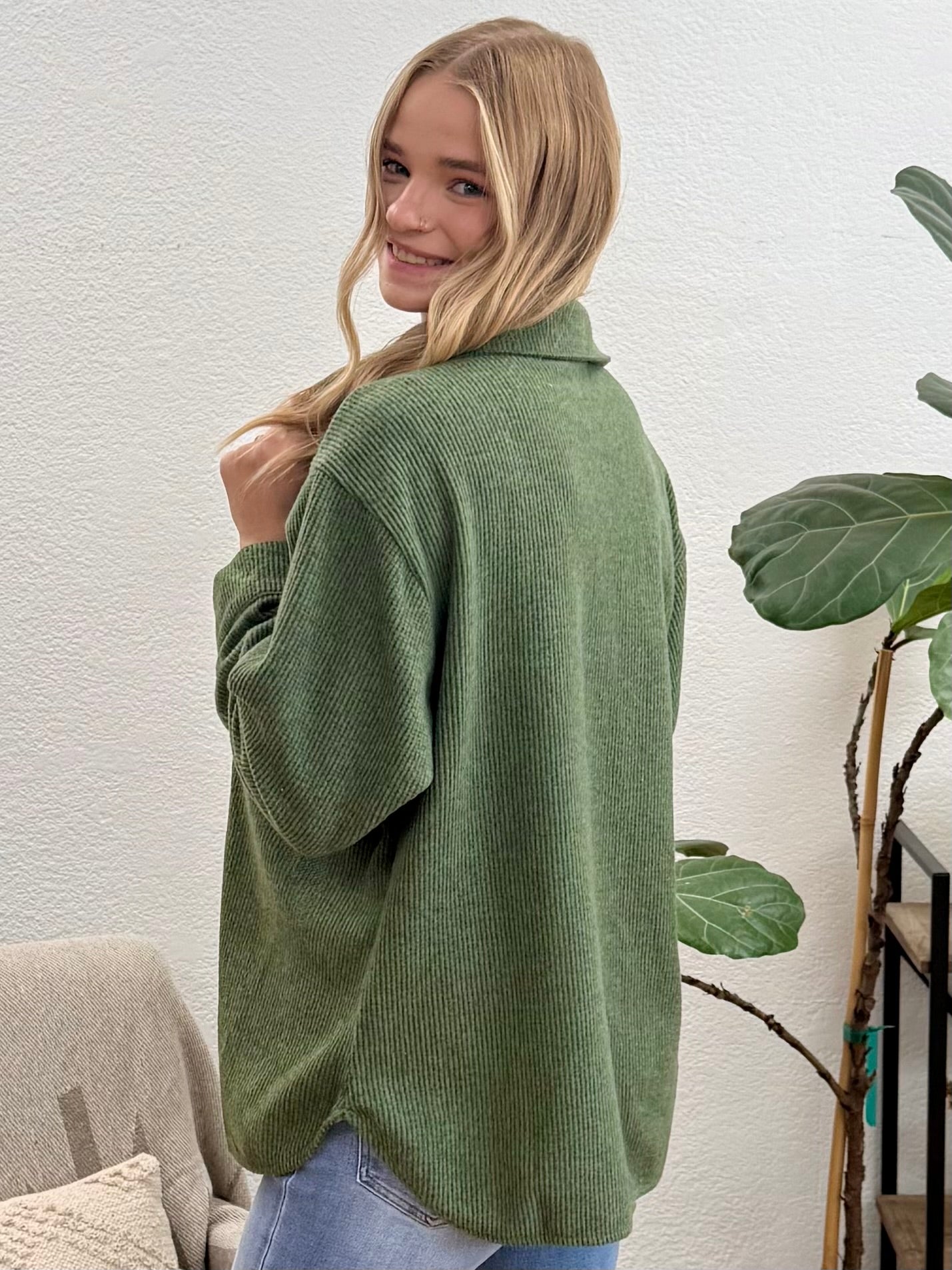 Forest Green Cozy Brushed Waffle Shacket