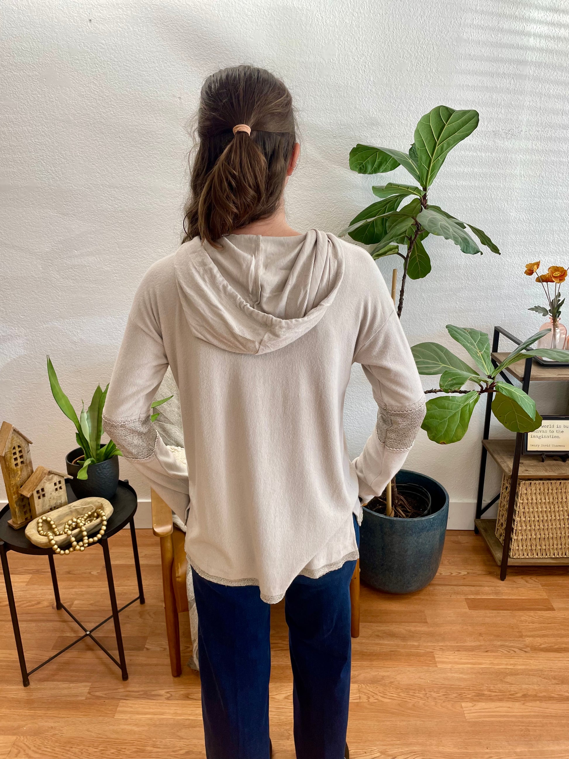 Taupe Mixed Texture Hoodie - Terra Cottage