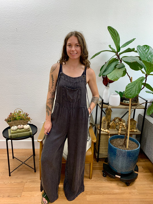 Denim Wide Leg Overalls