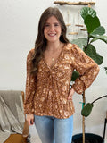 Chocolate Flowy Floral Twist Top