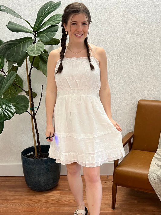 White Sleeveless Smock Mini Dress