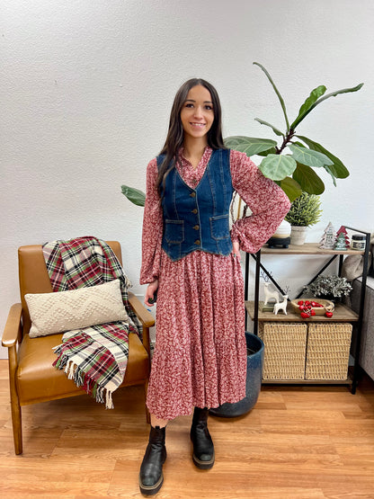 Brick Floral Midi Dress