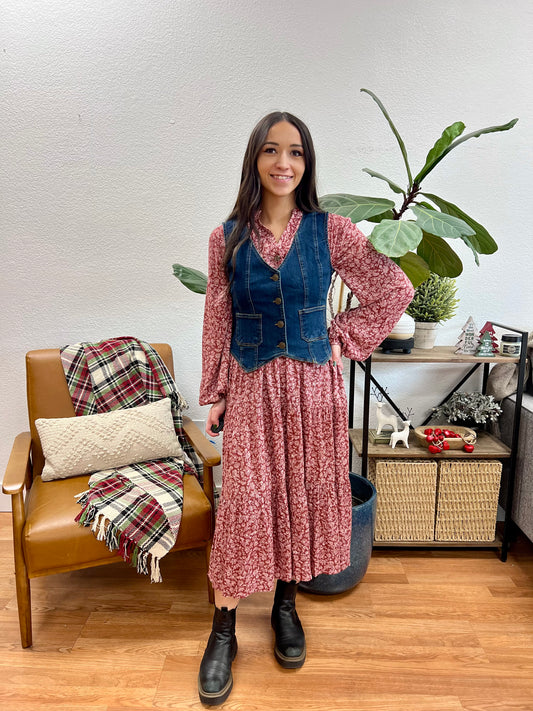 Brick Floral Midi Dress