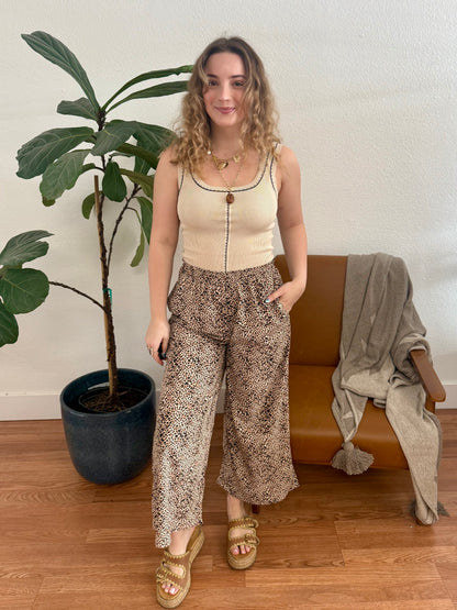 Brown Leopard Flowy Pants