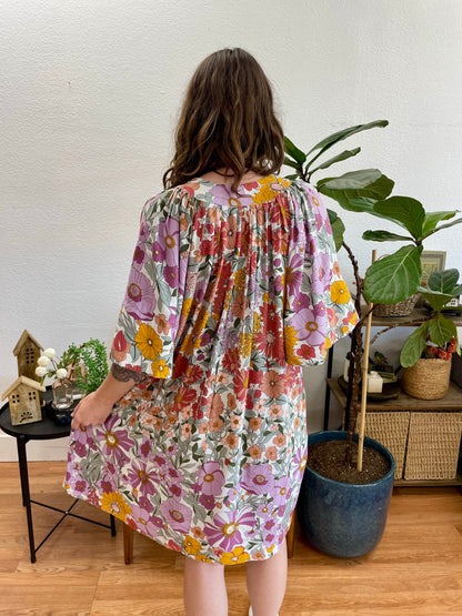 Lavender Floral Pleated Dress