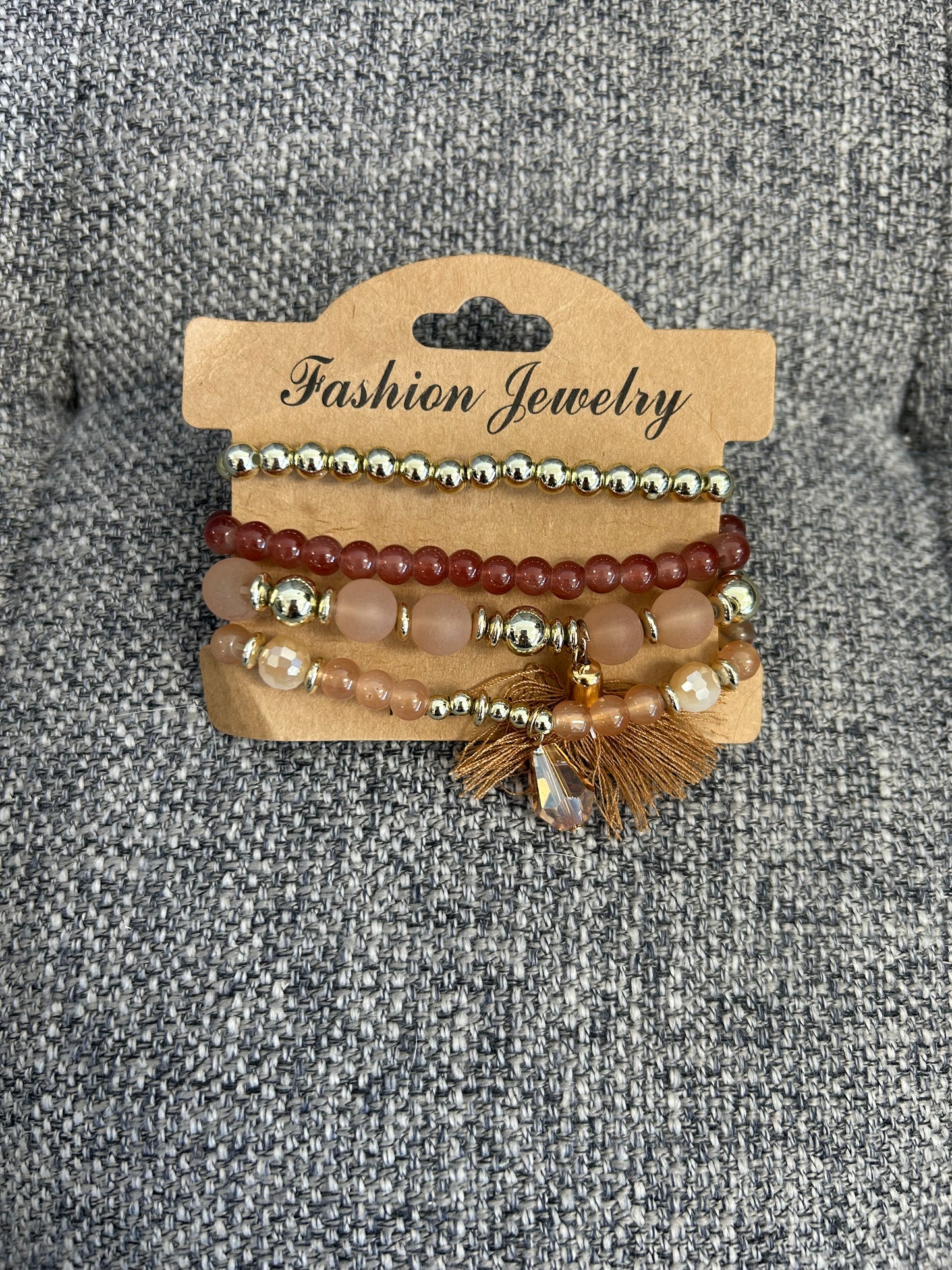 Boho Tassel Charm Beaded Bracelet (4 Piece)