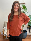 Terra Cotta Contrast Stitch 3/4 Sleeve Tee