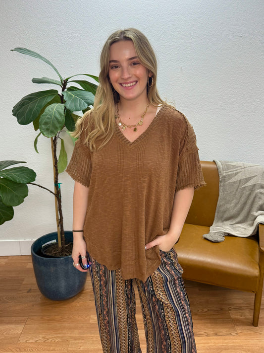 Chocolate Oversized Contrast Knit Top