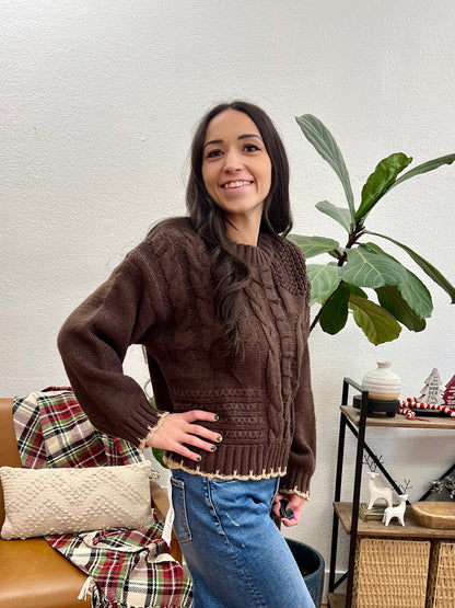 Brown Contrast Stitch Sweater