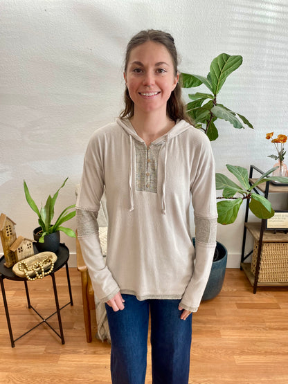 Taupe Mixed Texture Hoodie - Terra Cottage