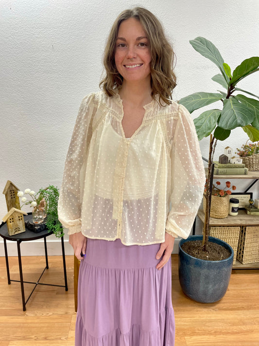 Ivory Button Front Swiss Dot Blouse - Terra Cottage