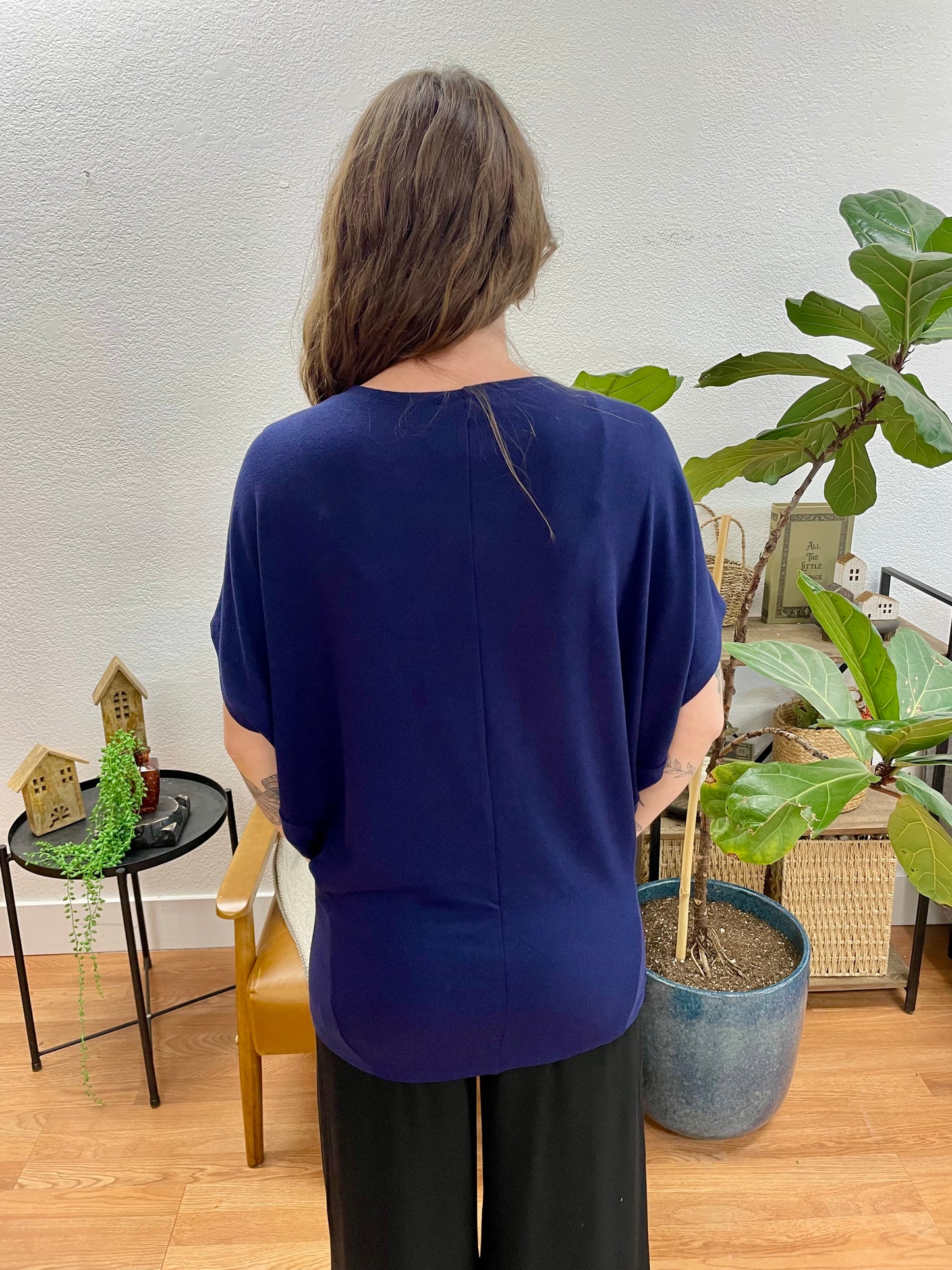Navy Dolman Sleeve Boat Neck Top