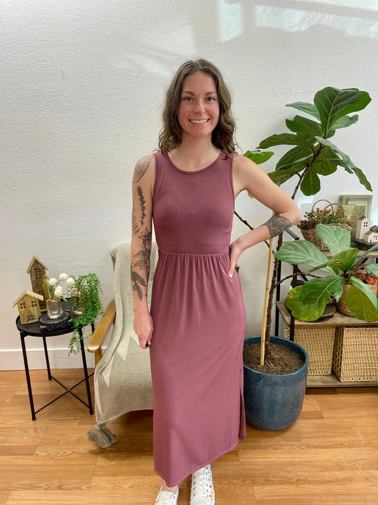 Mauve Ribbed Side Slit Tank Dress - Terra Cottage